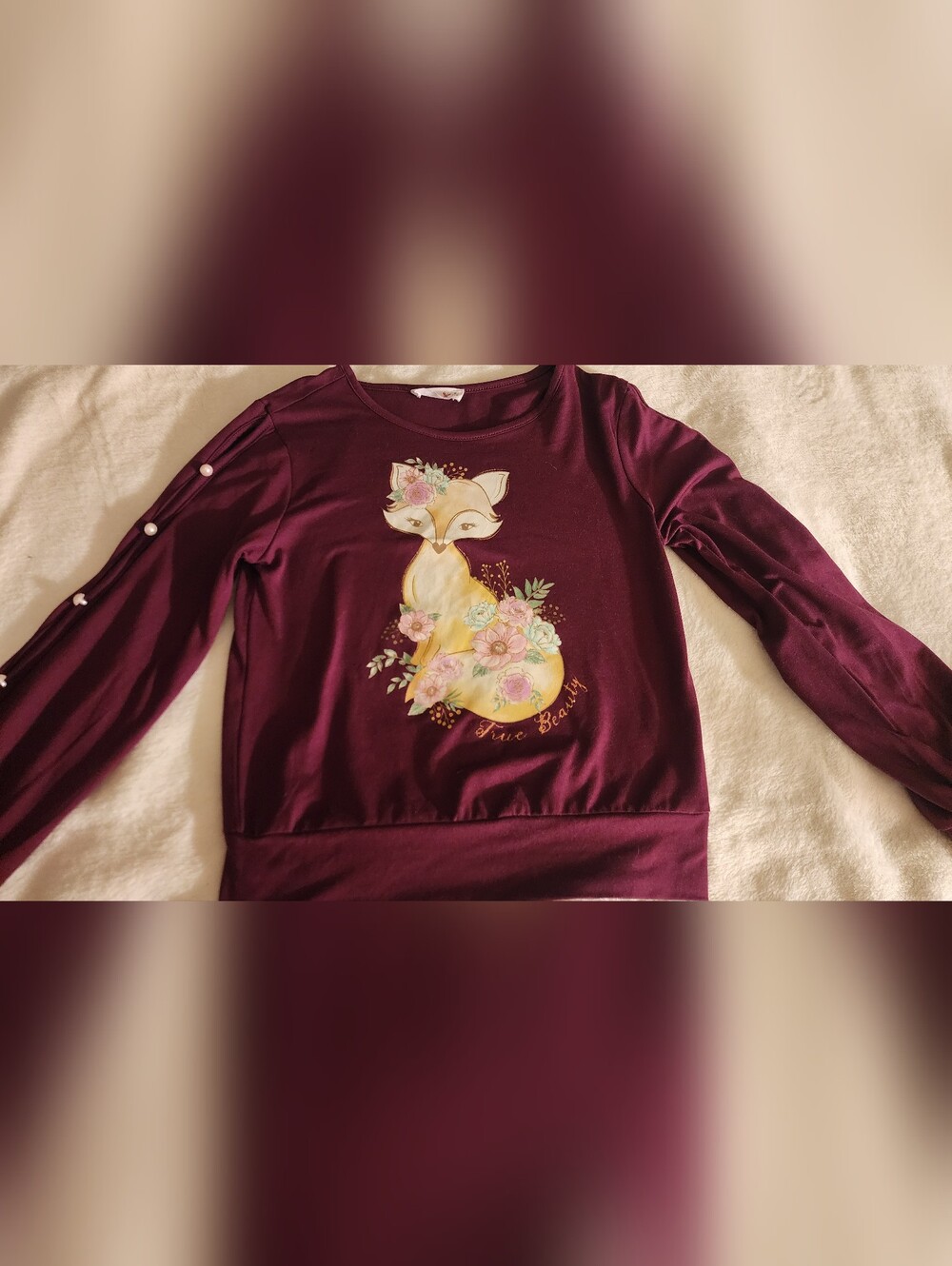 Girls 7/8 Woodland Fox Deer Sequin Floral Long Sleeve Top Bundle of 3
